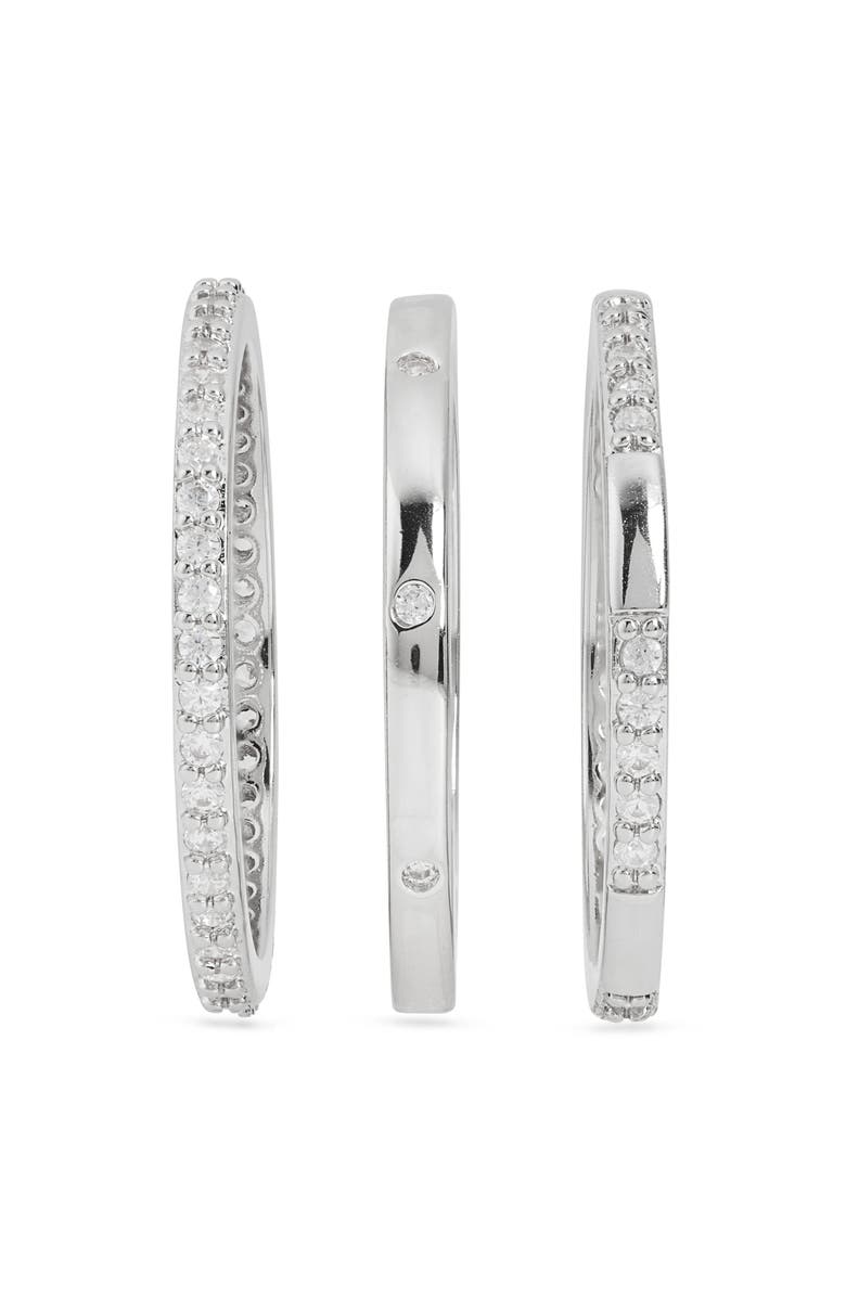 NORDSTROM RACK Set of 3 Cubic Zirconia Inset Stacking Band Rings, Alternate, color, Clear- Silver