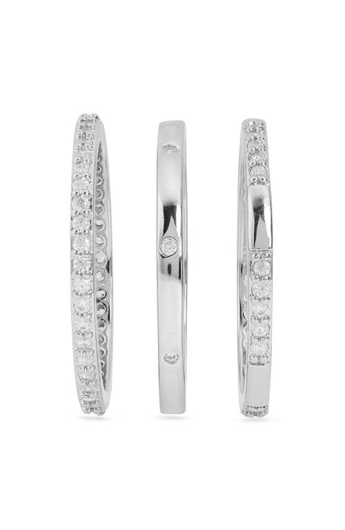 Nordstrom Rack Set Of 3 Cubic Zirconia Inset Stacking Band Rings In Silver