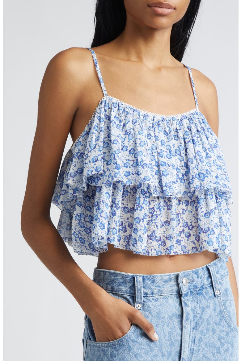 Erisa Floral Ruffle Crop Top, Alternate, color, BLUE