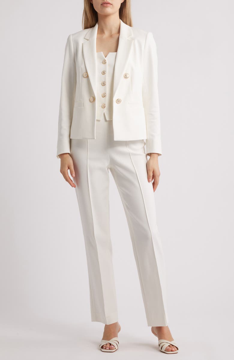 Anne Klein Pintuck Stretch Cotton Blend Pants, Main, color, 