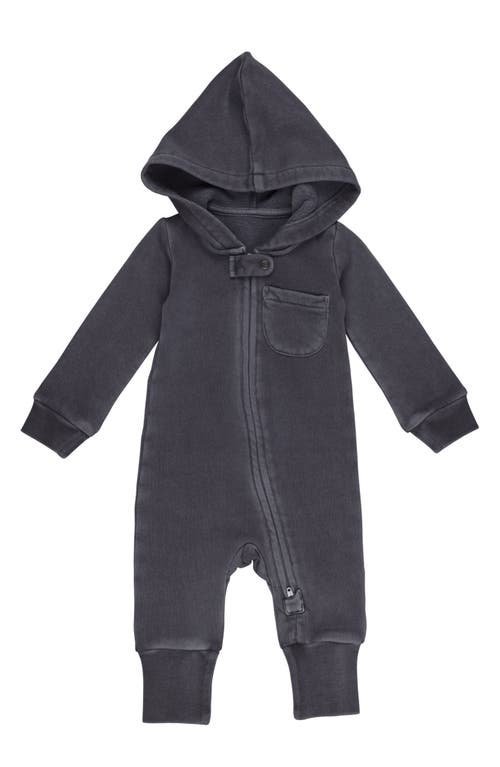 L'Ovedbaby Hooded Organic Cotton Zip Romper in Coal 