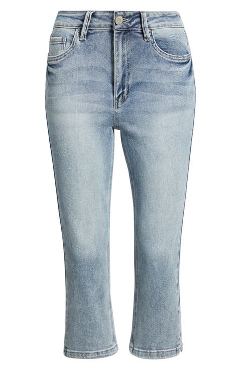 Side Slit High Waist Capri Jeans