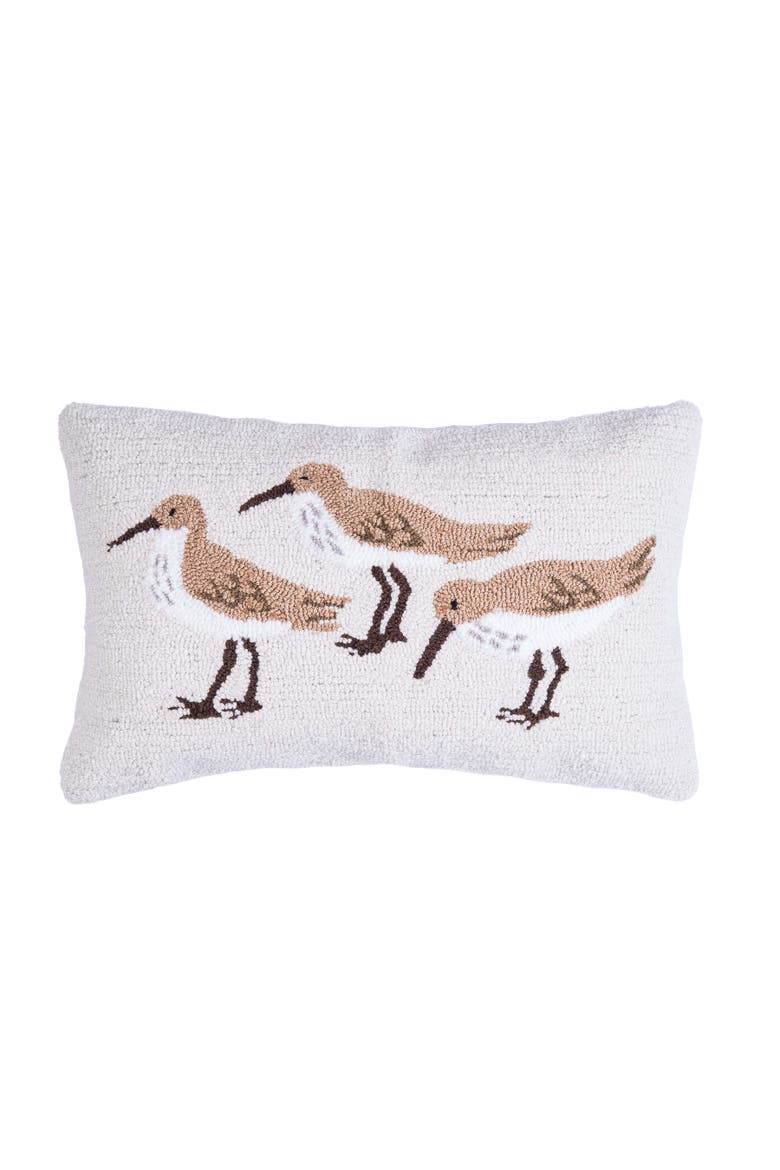 Sandpiper Trio Birds Hooked Lumbar Accent Pillow 14" x 22", Main, color, Brown