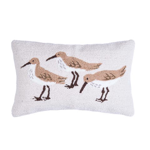 Sandpiper Trio Coastal Hooked Throw Pillow, 14" x 22"