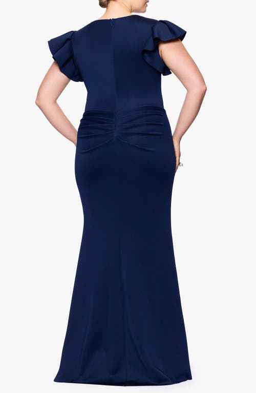 Xscape Evenings Ruffle Ruched Scuba Knit Gown
