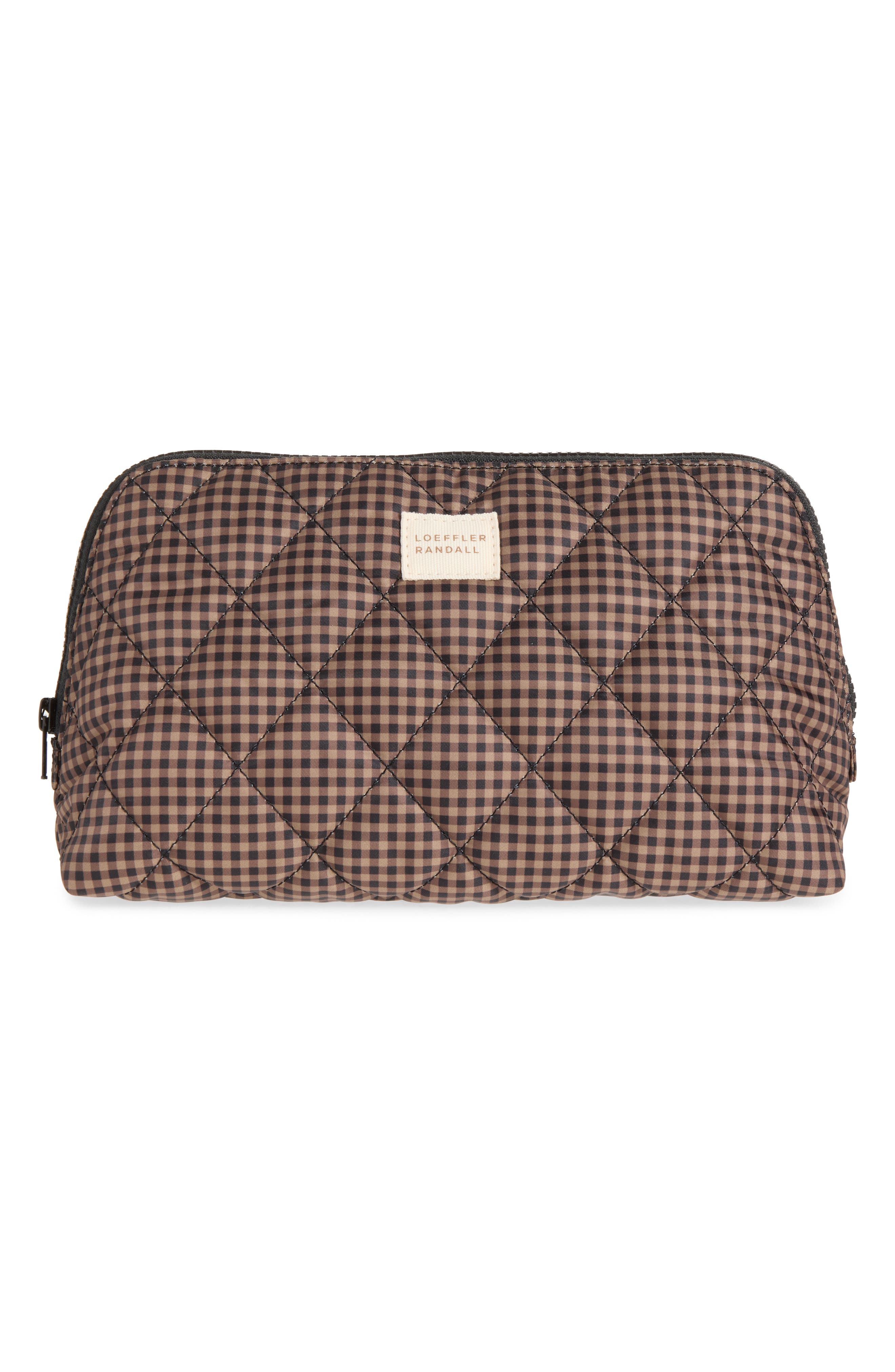 Frances Quilted Nylon Pouch, Main, color, BROWN/BLACK CHECK