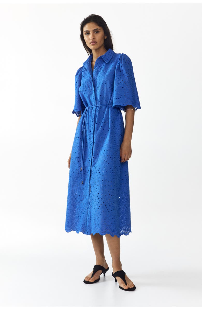H&M Eyelet-embroidered cotton shirt dress, Main, color, Bright Blue