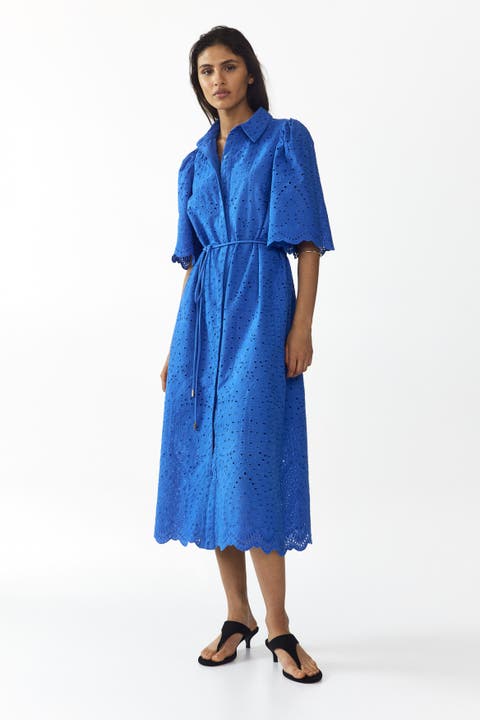 Eyelet-embroidered cotton shirt dress