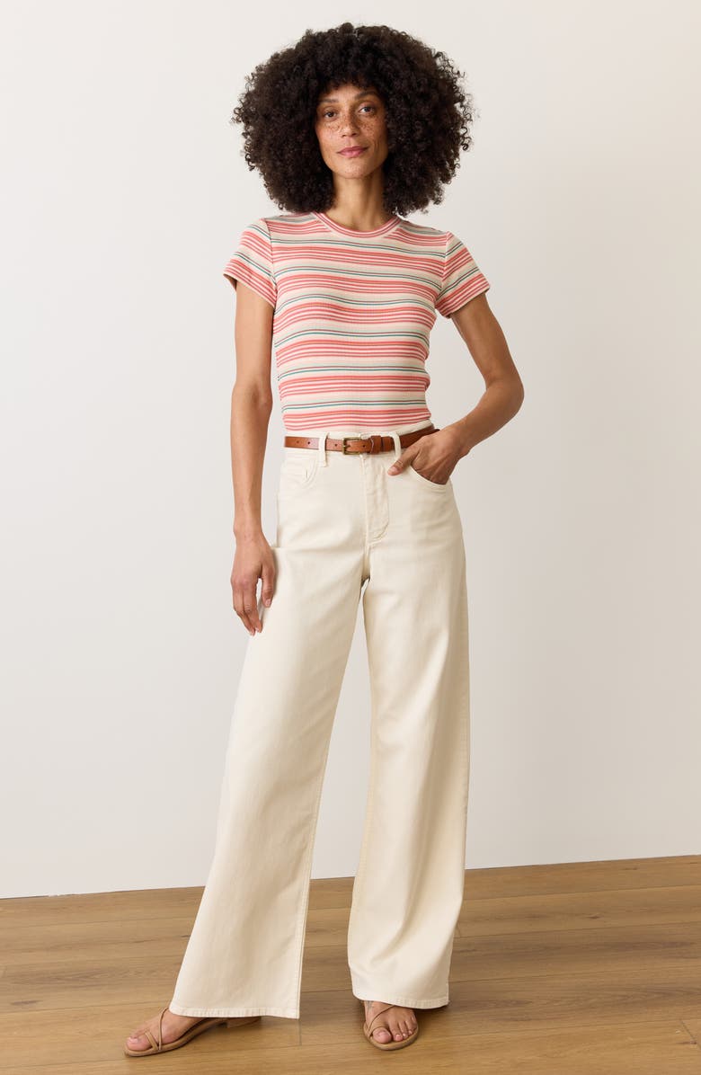 Marine Layer Lexi Sun-In Stripe Crewneck Rib T-Shirt, Alternate, color, Red Multi Stripe