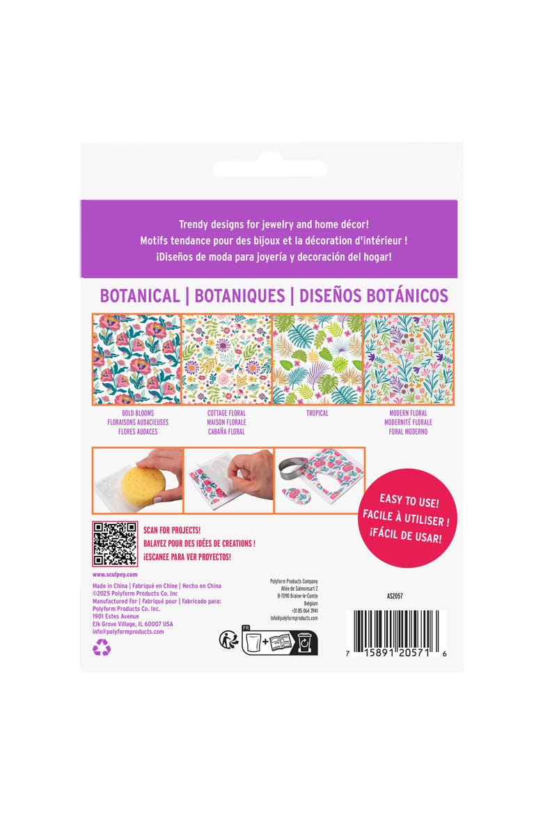 Sculpey Clay Transfers Botanical Clay Decoration Sheets, Alternate, color, Multicolored