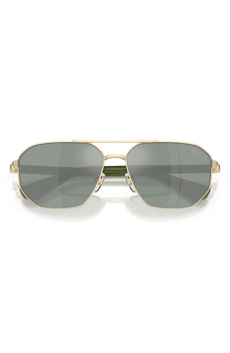 Burberry 60mm Pilot Sunglasses, Alternate, color, Light Gold / Green Silver