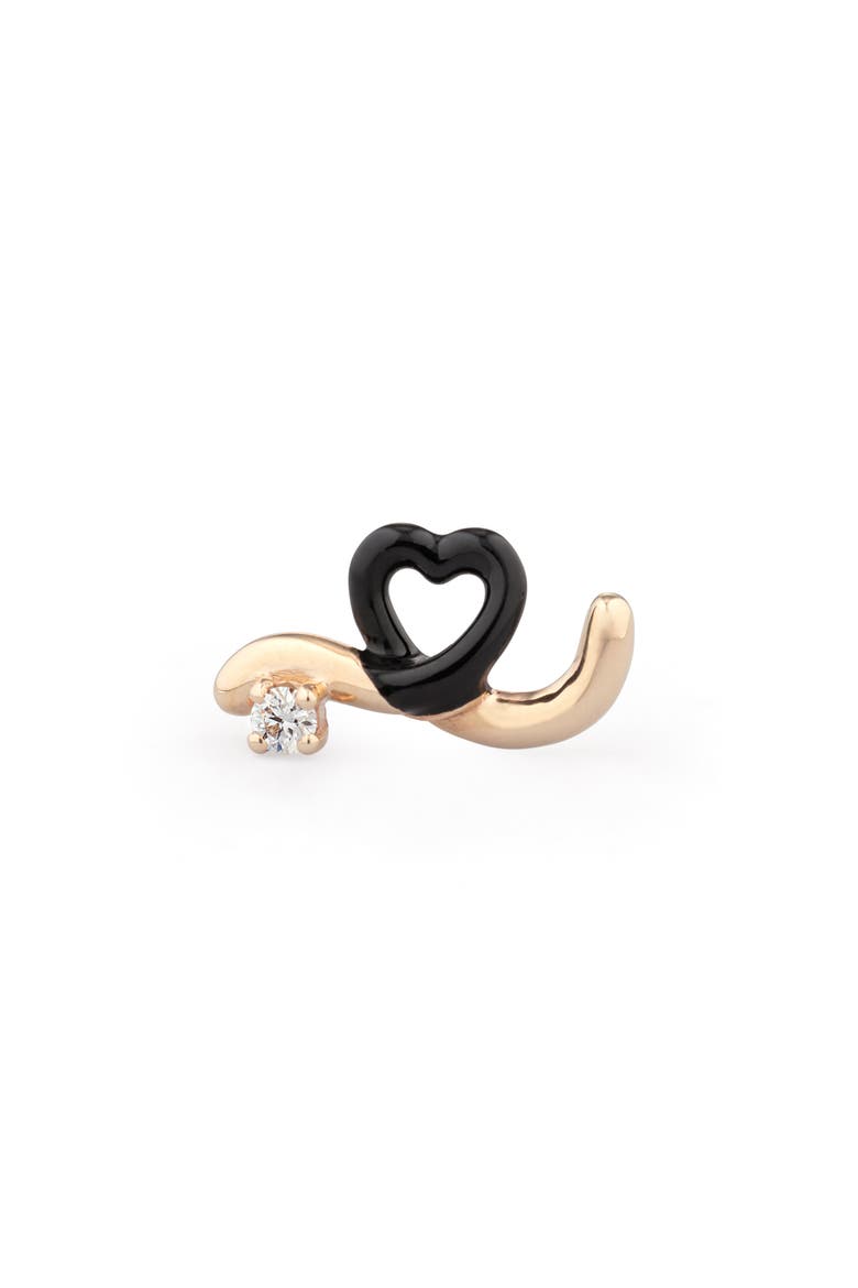 Enamel & Diamond Single Stud Earring, Main, color, BLACK
