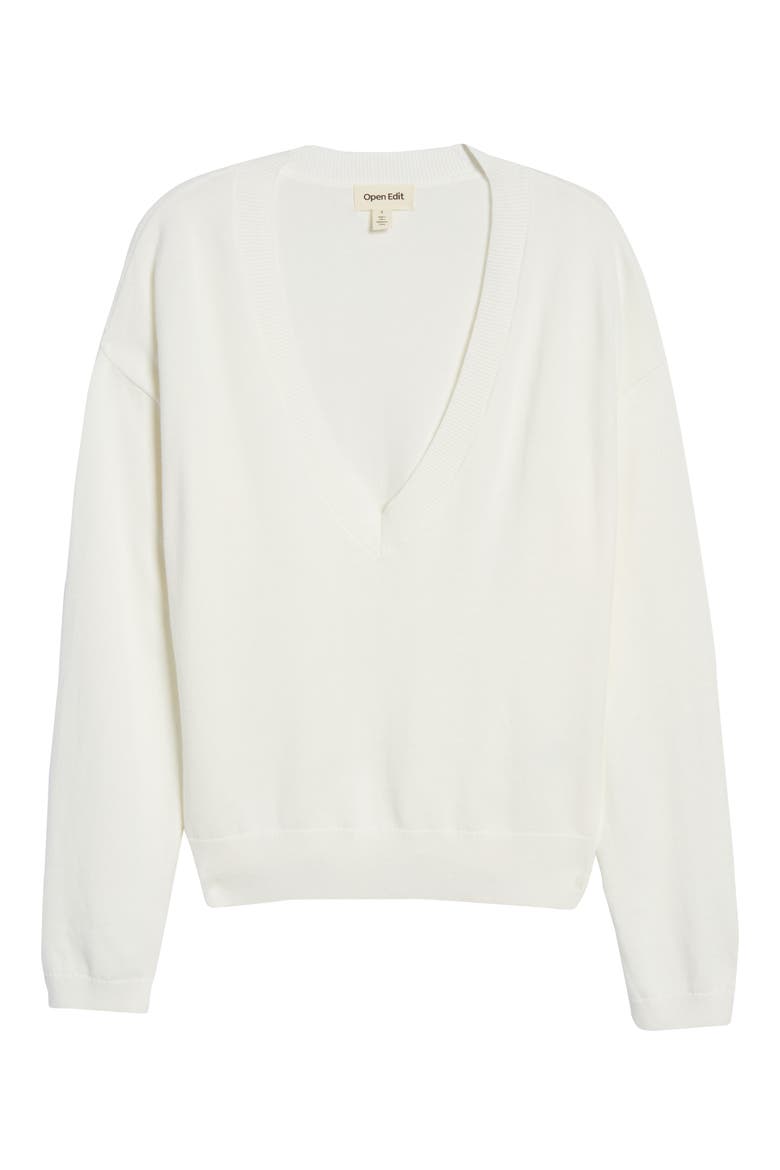 Deep V-Neck Cotton Blend Sweater, Alternate, color, IVORY
