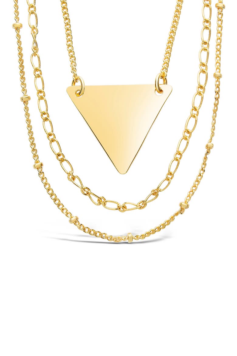 Triple Chain Layered Triangle Necklace, Alternate, color, GOLD