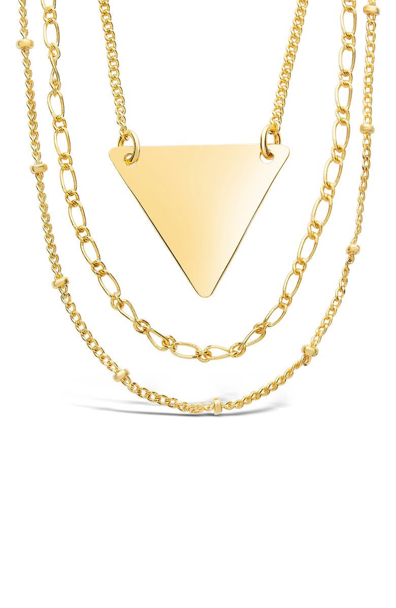 Sterling Forever Triple Chain Layered Triangle Necklace, Alternate, color, Gold