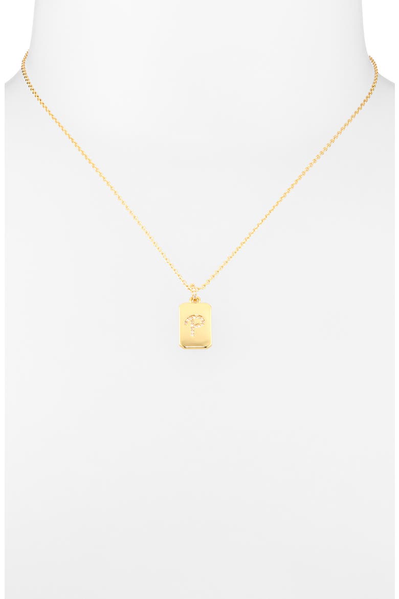 Pav9 Initial Tag Necklace, Alternate, color, P- CLEAR- GOLD