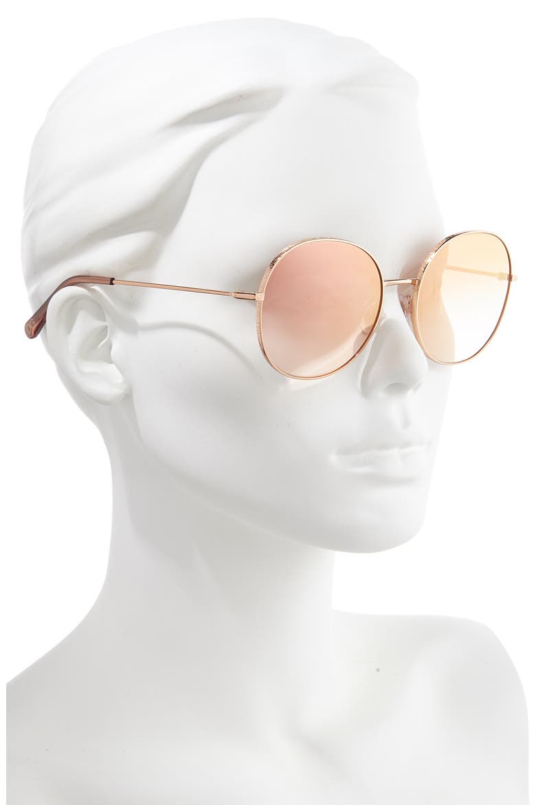 56mm Round Sunglasses, Alternate, color, GOLD/ PINK GRADIENT MIRROR