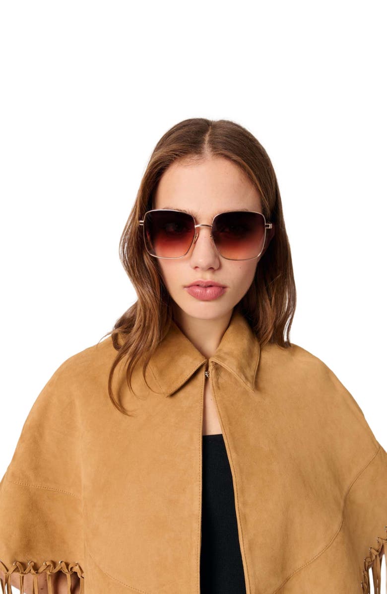 maje Short nubuck fringed coat, Alternate, color, 