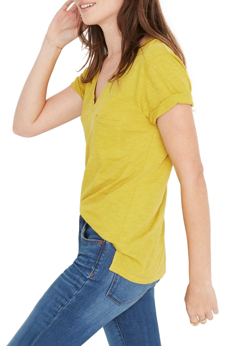 Whisper Cotton V-Neck Pocket Tee, Alternate, color, GOLDEN MEADOW