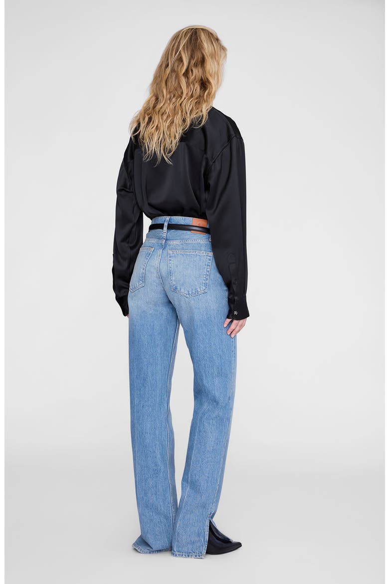 Scott Cropped Satin Shirt, Alternate, color, Black