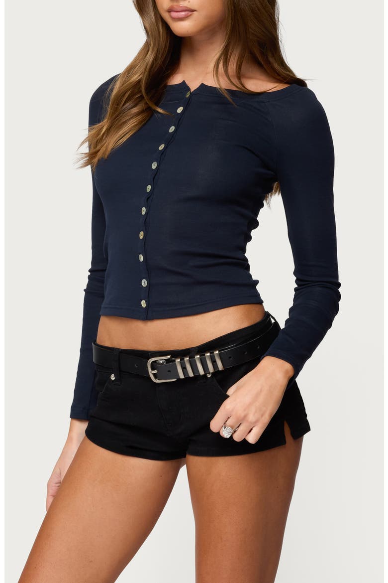 Cameo Boat Neck Button Top, Alternate, color, NAVY