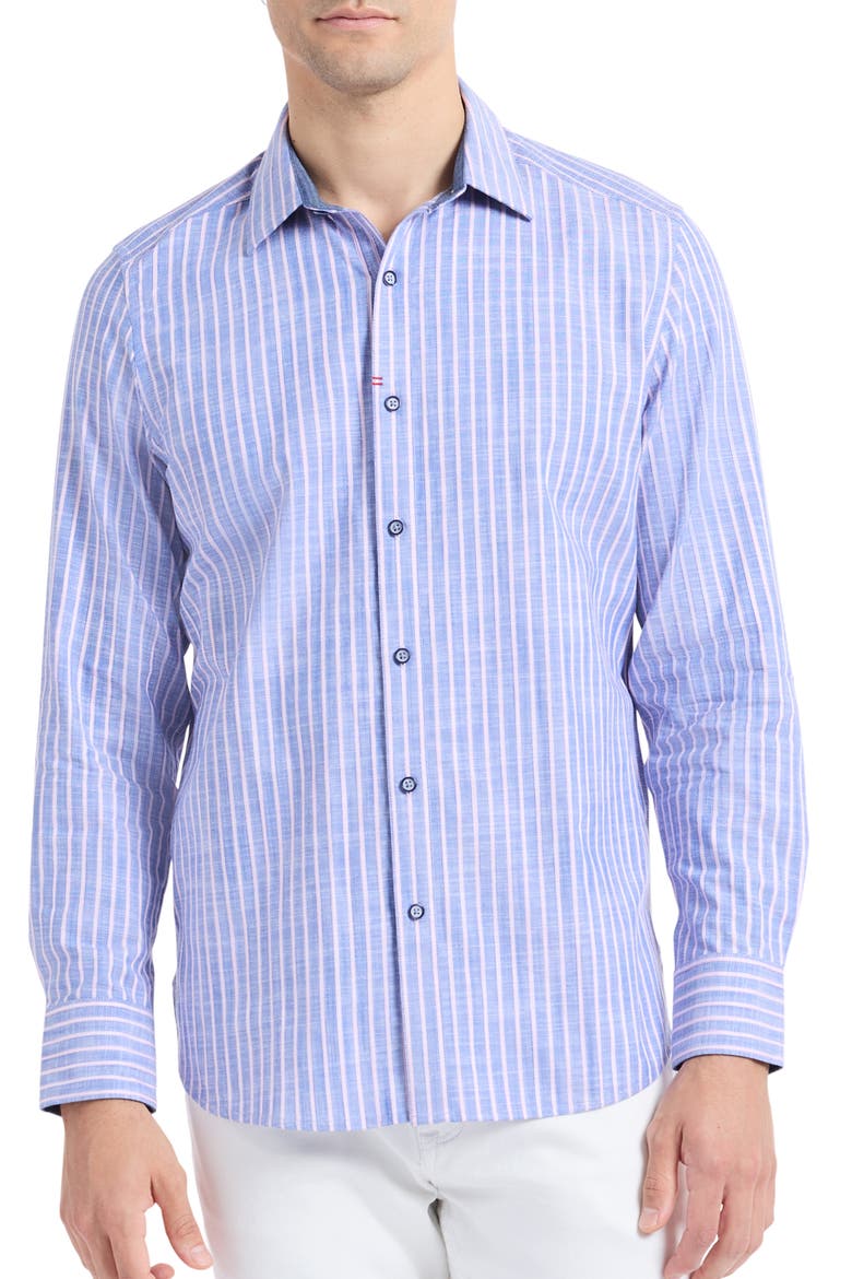 Fardella Stripe cotton button up, Main, color, INDIGO