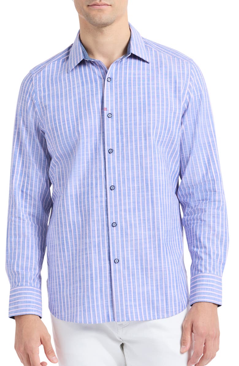 Robert Graham Fardella Stripe cotton button up, Main, color, Indigo