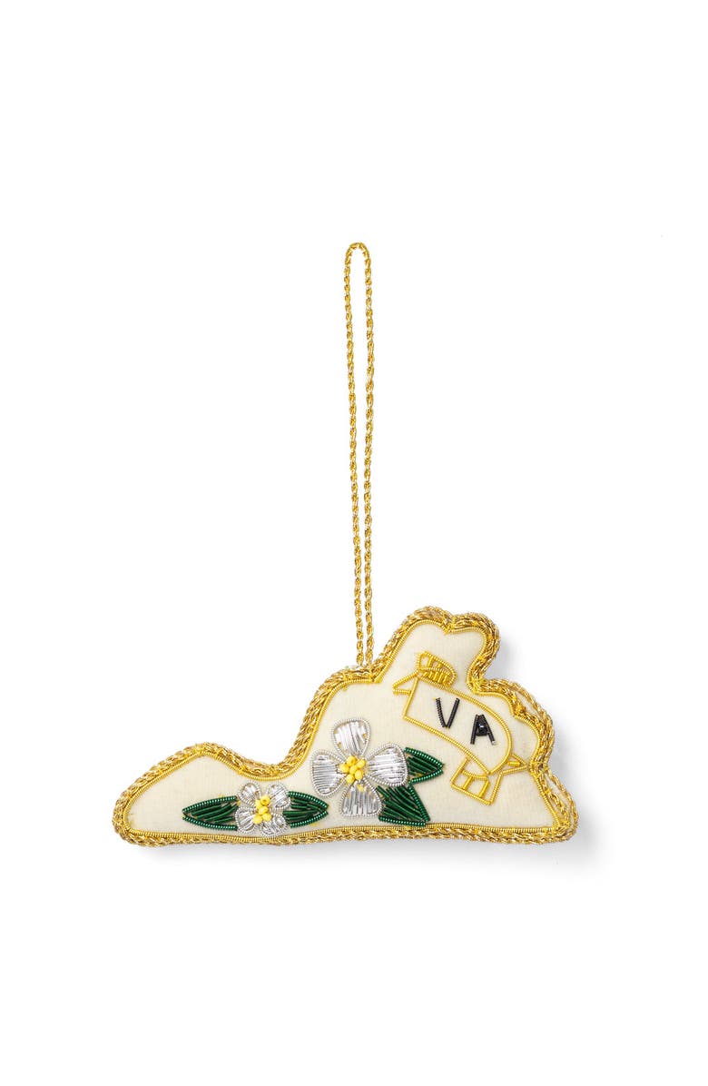 Matr Boomie Virginia State Dogwood Beaded Fabric Ornament - Embroidered, Main, color, Cream