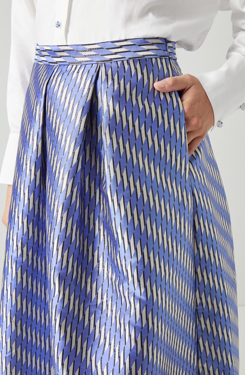 LK Bennett Olsen Metallic Pleated Midi Skirt, Alternate, color, Blue