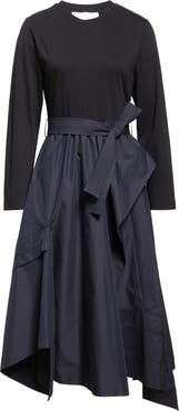 3.1 Phillip Lim Mixed Media Long Sleeve Handkerchief Hem Cotton Blend Dress