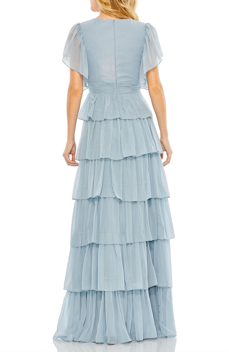Mac Duggal Tiered Flutter Sleeve V-Neck Evening Gown, Alternate, color, Slate Blue