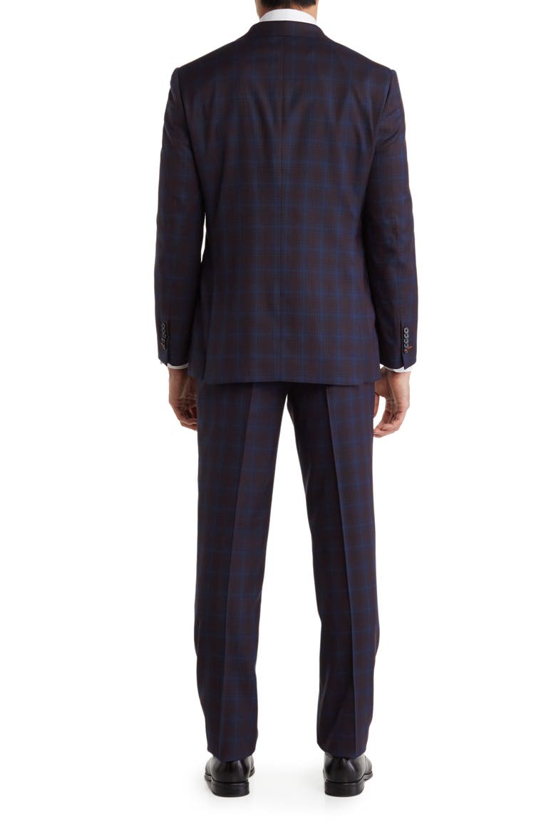 Plaid Two Button Peak Lapel Trim Fit Suit, Alternate, color, BLUE