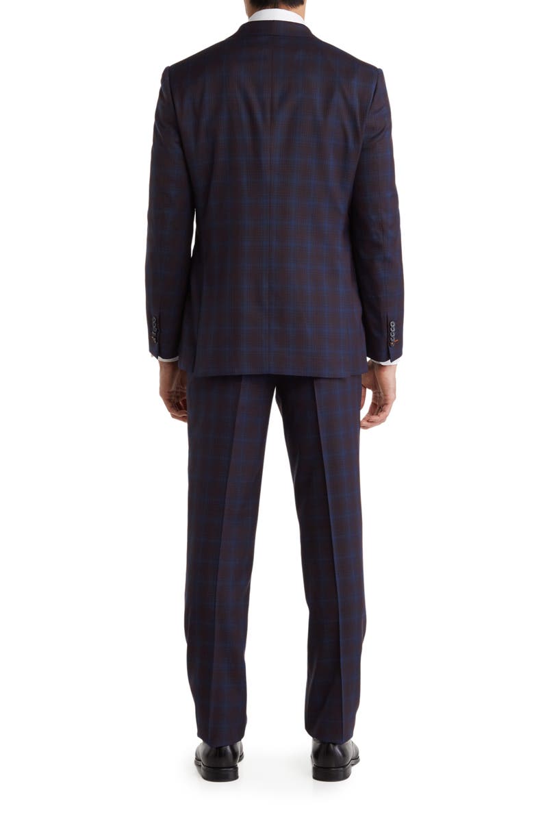 English Laundry Plaid Two Button Peak Lapel Trim Fit Suit, Alternate, color, Blue