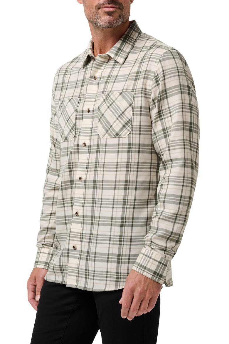 Cloud Plaid Flannel Button-Up Shirt, Alternate, color, BIRCH