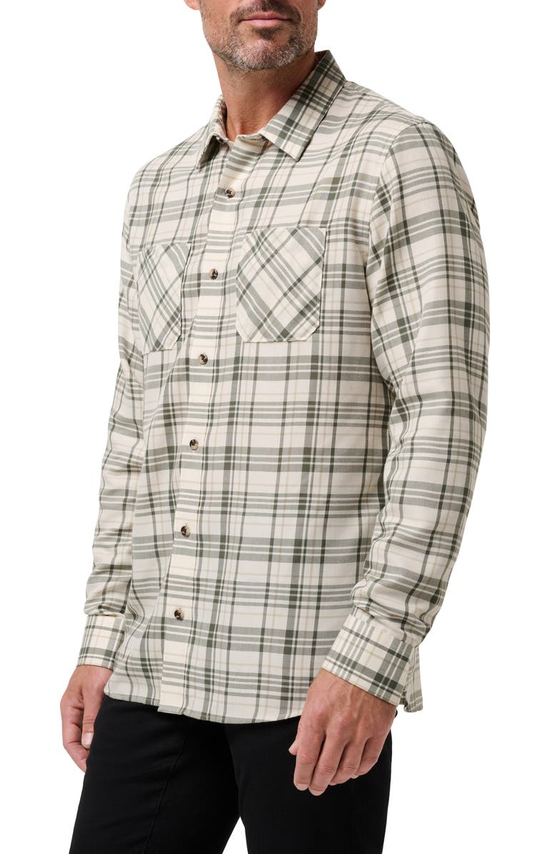 TravisMathew Cloud Plaid Flannel Button-Up Shirt, Alternate, color, Birch