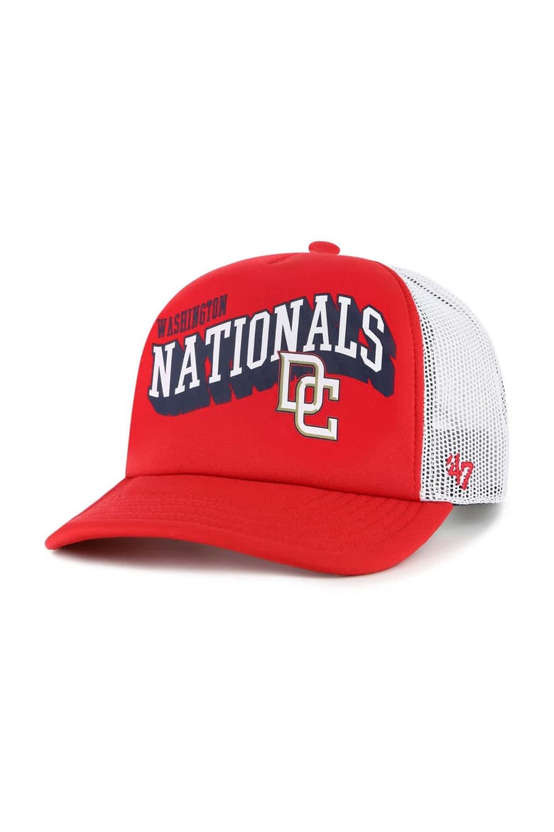 Men's '47 Red Washington Nationals Meander Foam Trucker Snapback Hat, Main, color, Red