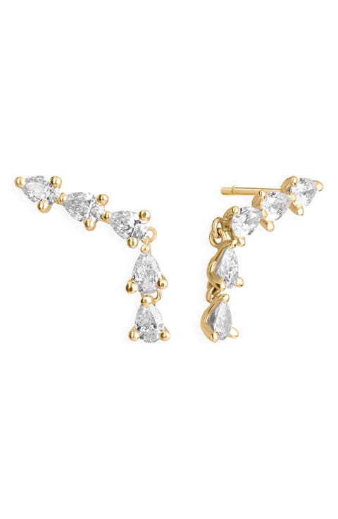 14K Gold Pear Diamond Ear Crawlers