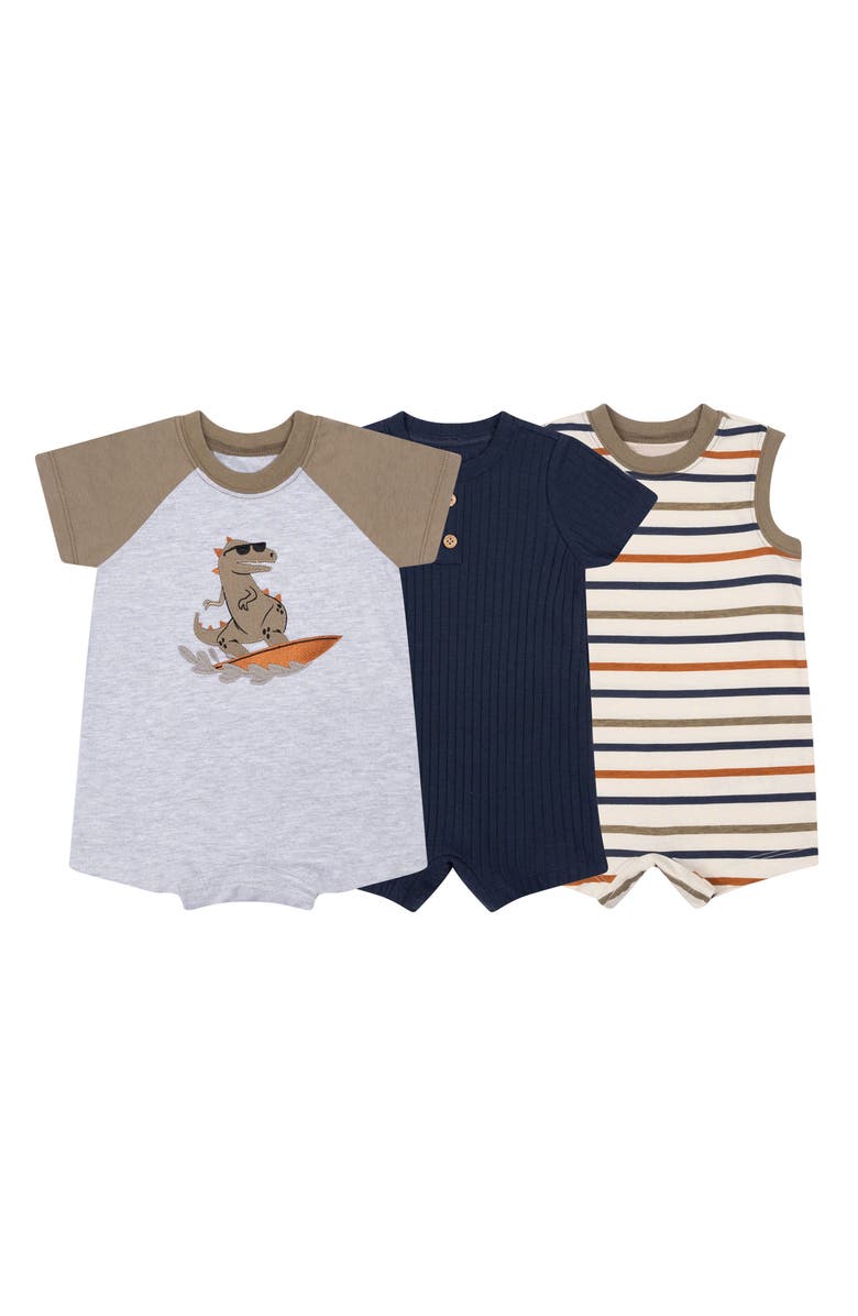 PL BABY BY PETIT LEM Assorted Print 3-Pack Rompers, Main, color,