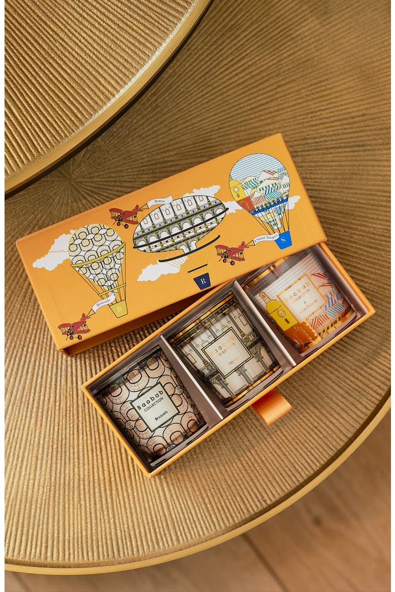 Brussels-Roma-Saint-Tropez Travel Candle Trio, Alternate, color, MULTICOLOR