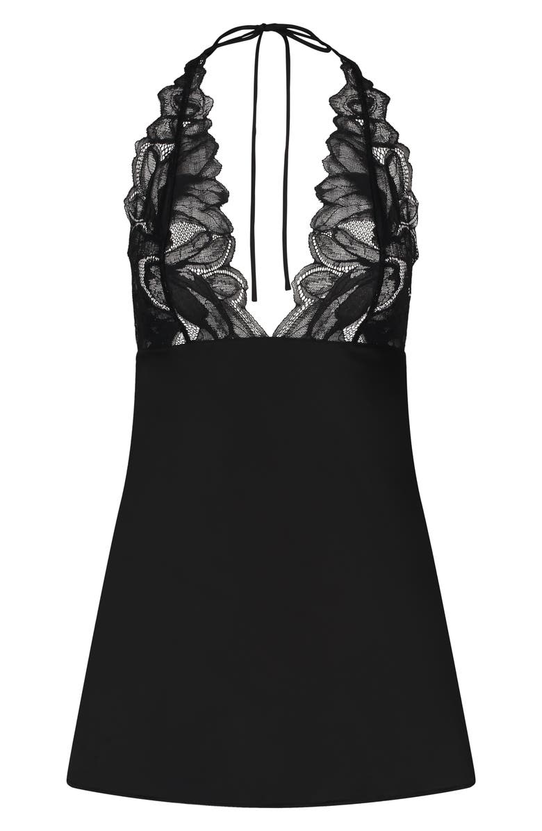 Hunkemöller Billie Hater Lace Trim Chiffon Chemise, Main, color, Black