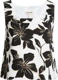 Open Edit Square Neck Sleeveless Linen Blend Top