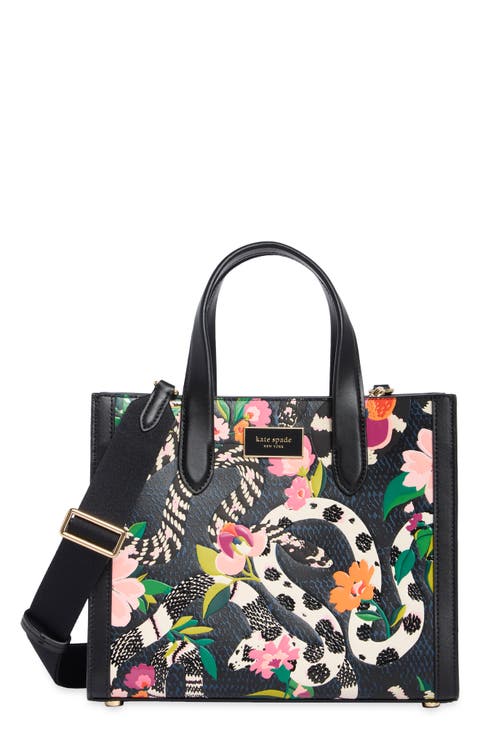 Manhattan Small Snake Print Embossed Leather Tote