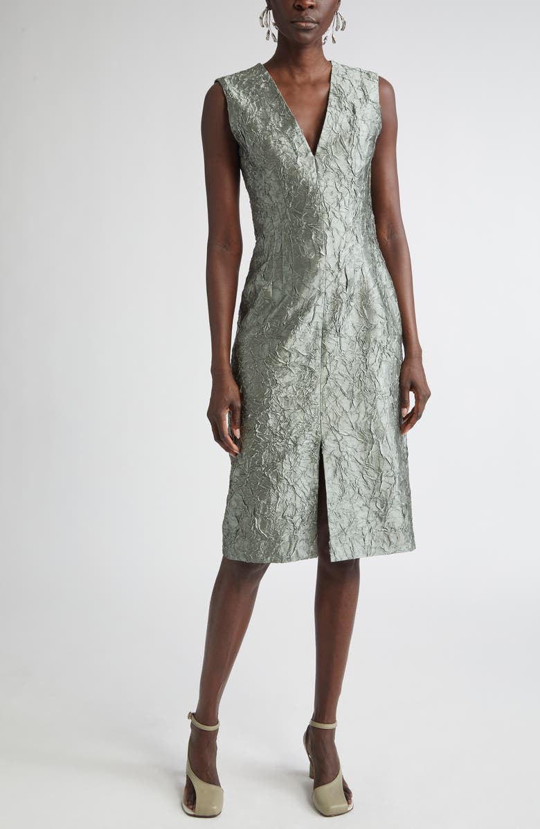 Dries Van Noten Plissé Crushed Jacquard A-Line Dress, Main, color, Green