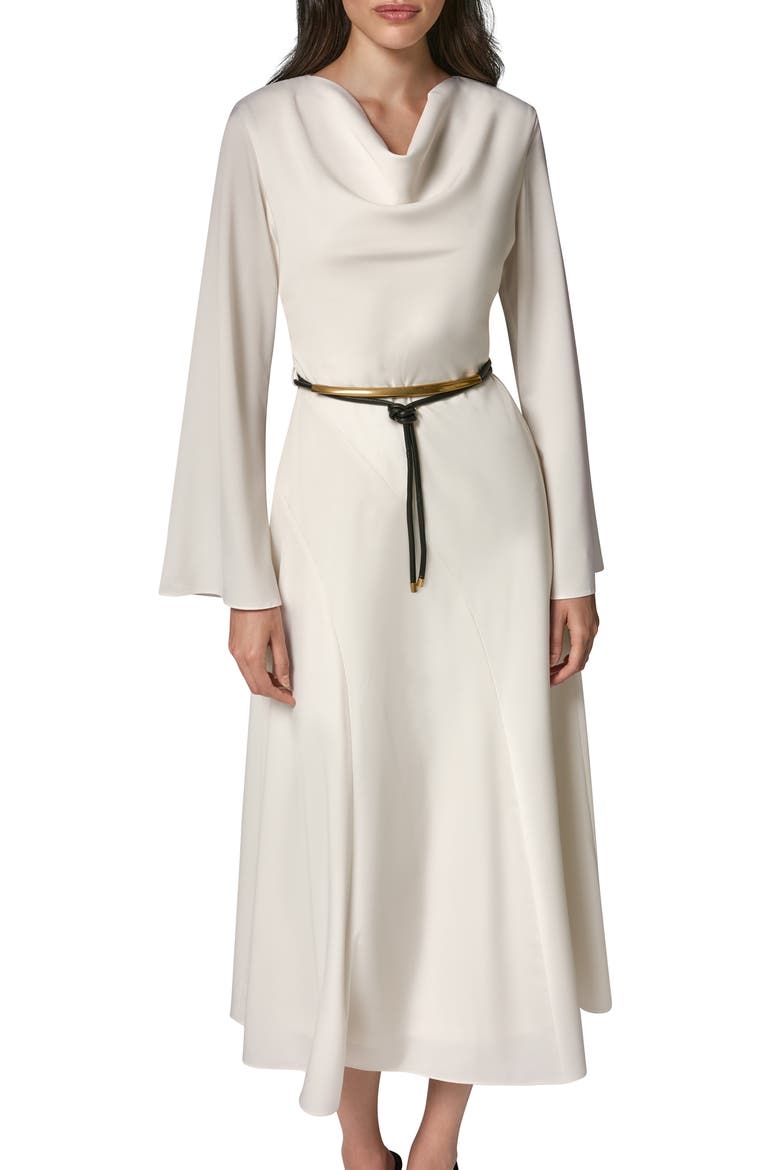 Bell Sleeve Satin Midi Dress, Alternate, color, IVORY