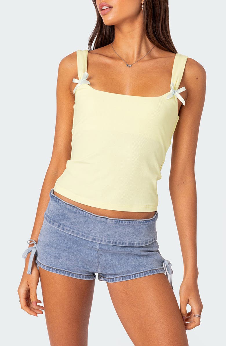 EDIKTED Lola Bow Rib Tank, Main, color, Yellow