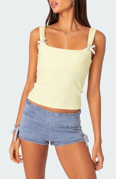 トップス Winged Strap Bow Tank Top Baroque Buckle Ribbed Tank Top White,Print | VERSACE