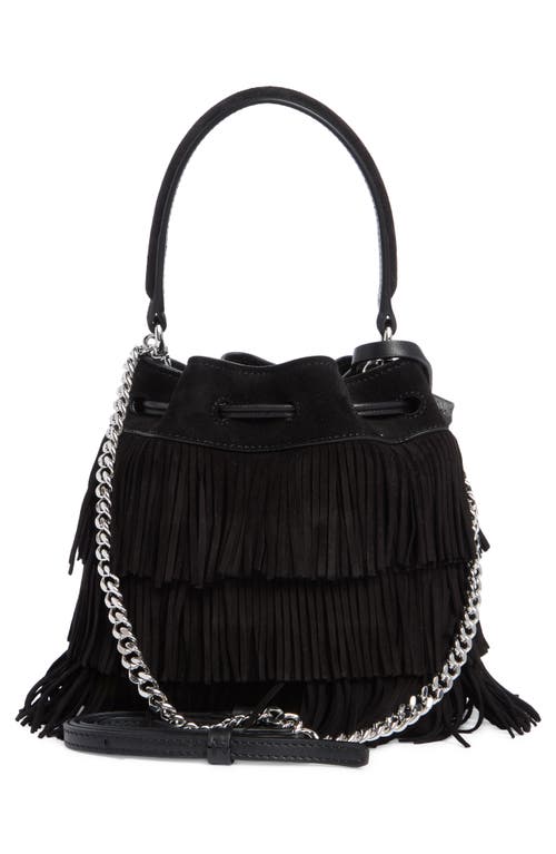 Stuart Weitzman Mini Rae Fringe Bucket Bag In Black