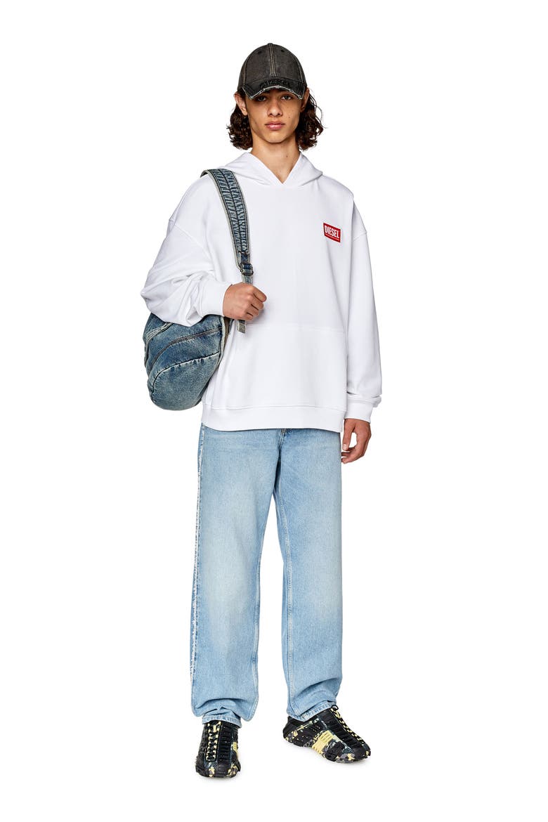 Label Cotton Hoodie, Alternate, color, WHITE