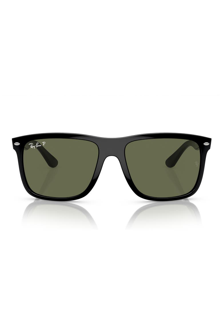 60mm Polarized Square Sunglasses, Main, color, BLACK / POLAR GREEN