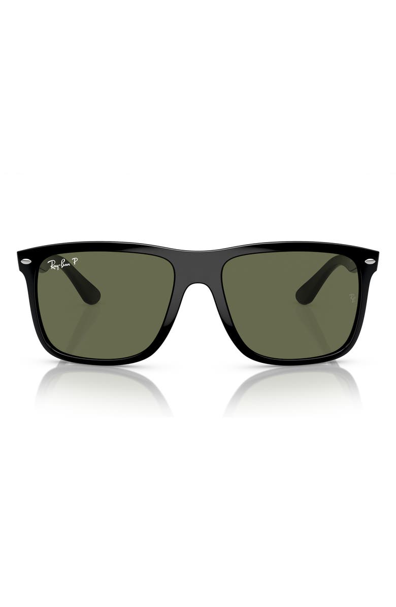 Ray-Ban 60mm Polarized Square Sunglasses, Main, color, Black / Polar Green